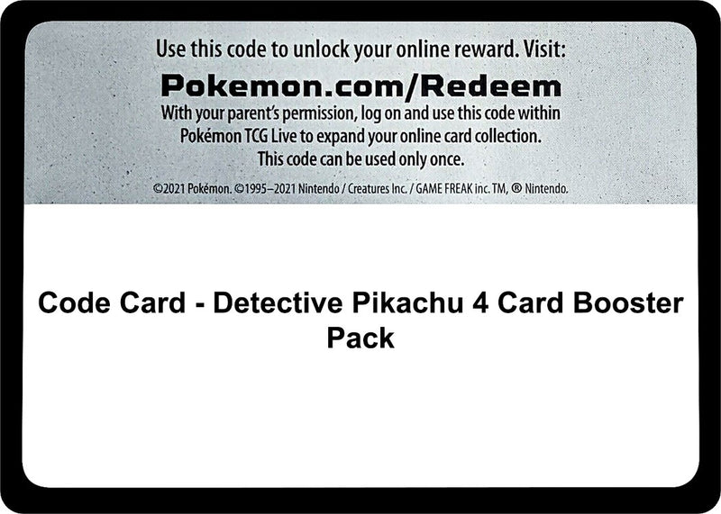 Image for Code Card - Detective Pikachu 4 Card Booster Pack - Pokemon