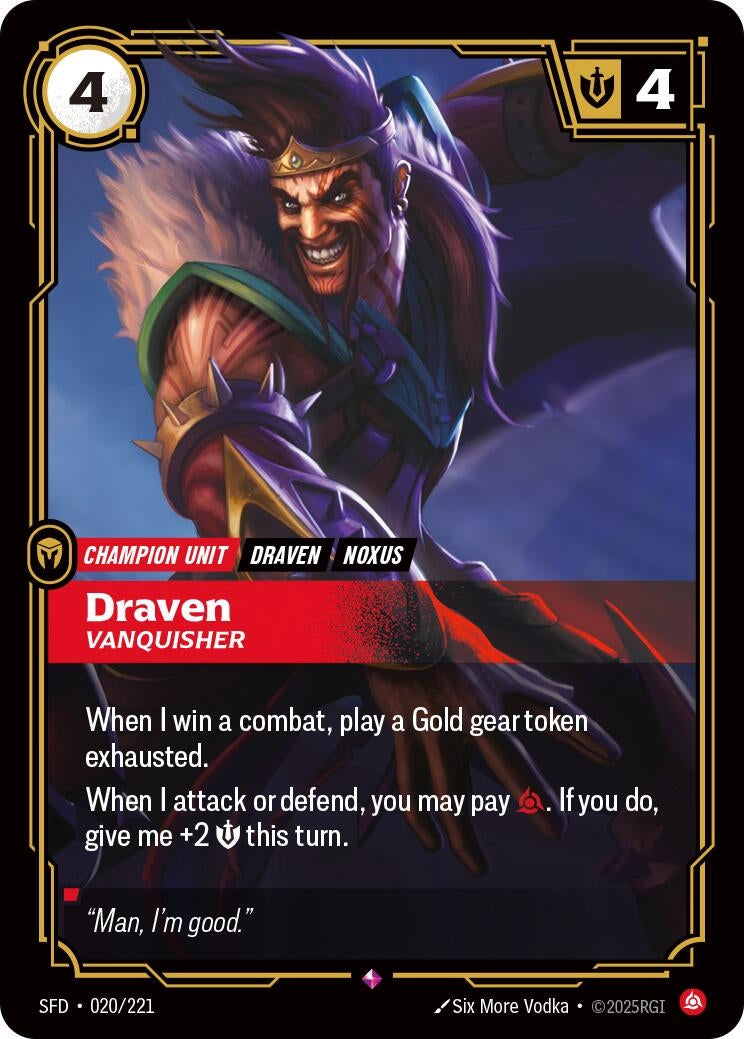 Image for Draven - Vanquisher (Spiritforged) (020/221) - Riftbound: League of Legends Trading Card Game