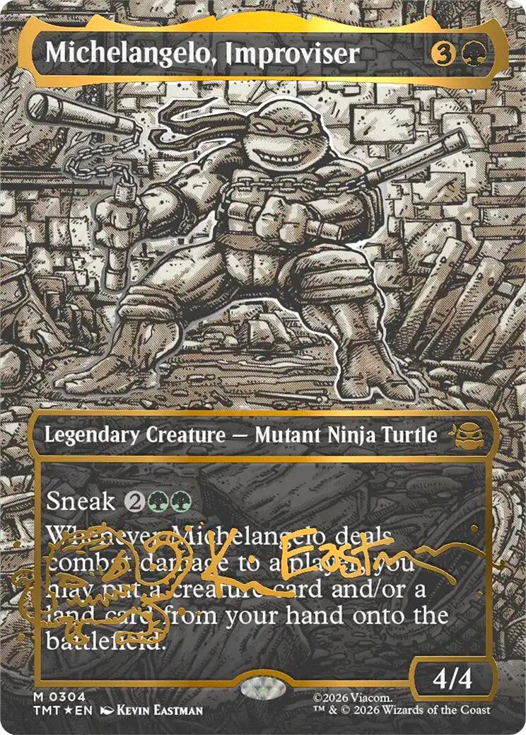Image for Michelangelo, Improviser (Borderless) (Gold-Stamped Signature) (Teenage Mutant Ninja Turtles) (304) - Magic: The Gathering