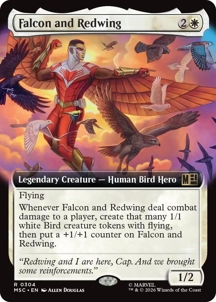 Image for Falcon and Redwing (Extended Art) (Commander: Marvel Super Heroes) (304) (MSC) - Magic: The Gathering