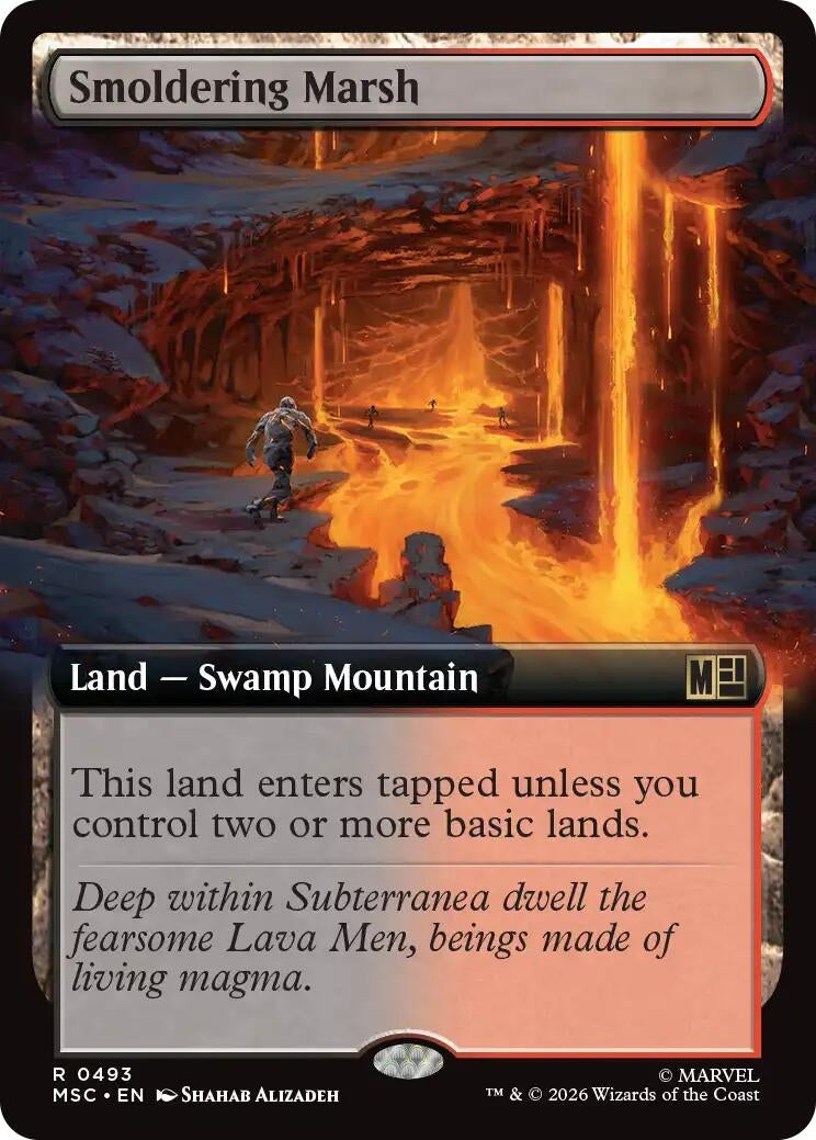 Image for Smoldering Marsh (Extended Art) (Commander: Marvel Super Heroes) (493) (MSC) - Magic: The Gathering