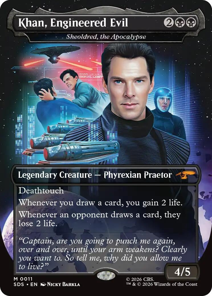 Image for Khan, Engineered Evil - Sheoldred, the Apocalypse (Borderless) (Star Trek: Stardates) (11) (SDS) - Magic: The Gathering