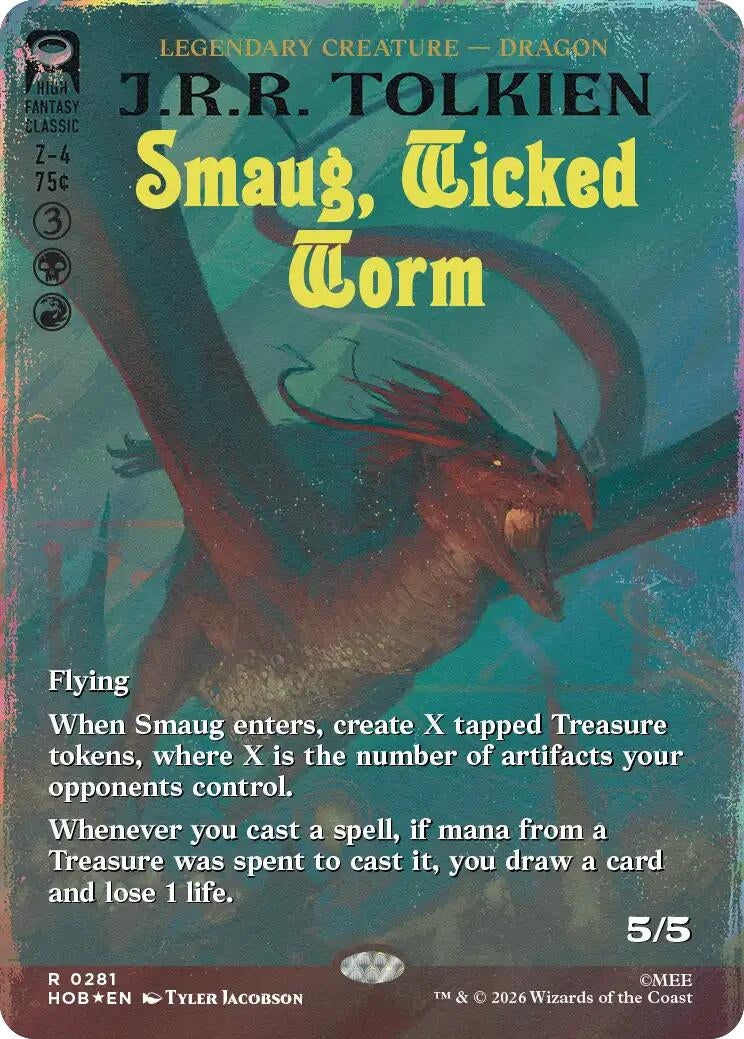 Image for Smaug, Wicked Worm (Borderless) (Surge Foil) (The Hobbit) (281) (HOB) - Magic: The Gathering