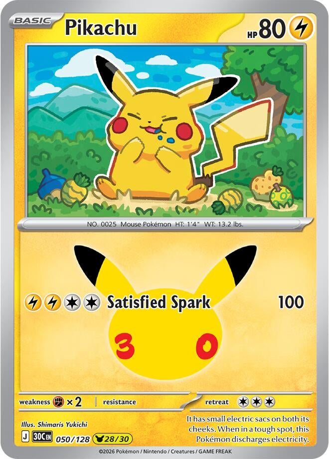 Image for Pikachu (ME: 30th Celebration) (050/128) (30C) - Pokemon