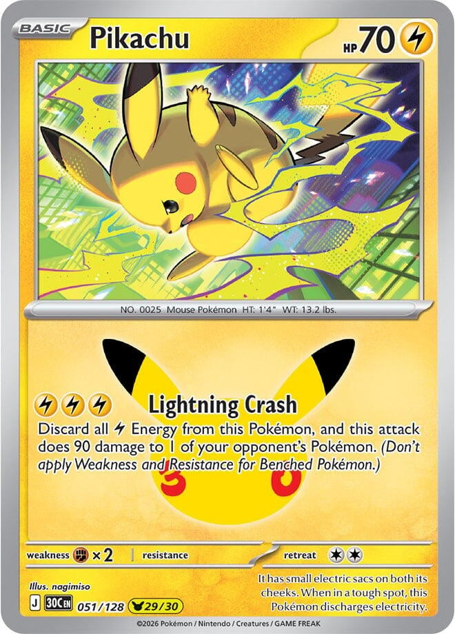 Image for Pikachu (ME: 30th Celebration) (051/128) (30C) - Pokemon