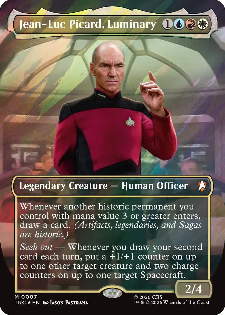 Image for Jean-Luc Picard, Luminary (Borderless) (Surge Foil) (Commander: Star Trek) (7) (TRC) - Magic: The Gathering