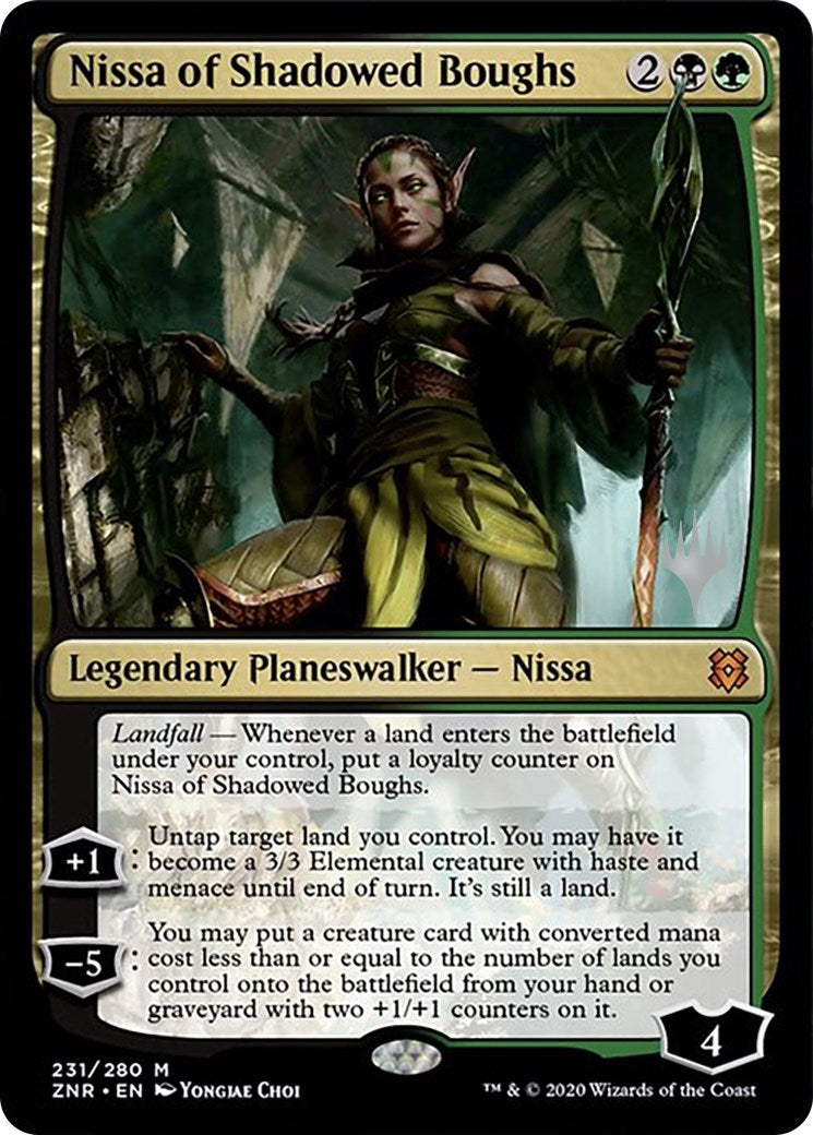 Nissa of Shadowed Boughs (Promo Pack) [Zendikar Rising Promos]
