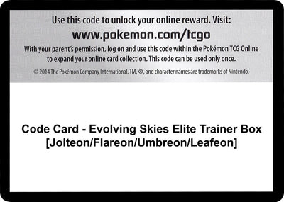 Code Card - Evolving Skies Elite Trainer Box [Jolteon/Flareon/Umbreon/Leafeon] (SWSH07: Evolving Skies)