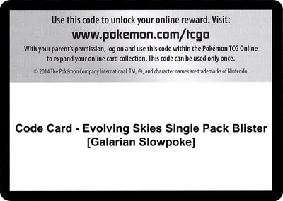 Code Card - Evolving Skies Single Pack Blister [Galarian Slowpoke] (SWSH07: Evolving Skies)