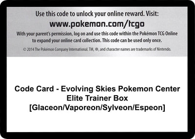 Code Card - Evolving Skies Pokemon Center Elite Trainer Box [Glaceon/Vaporeon/Sylveon/Espeon] (SWSH07: Evolving Skies)