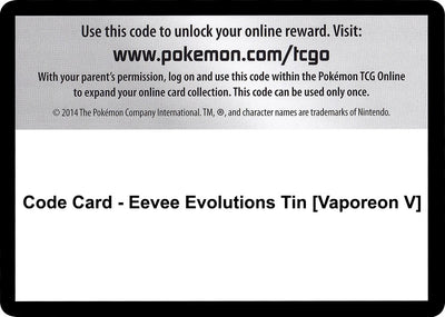 Code Card - Eevee Evolutions Tin [Vaporeon V]