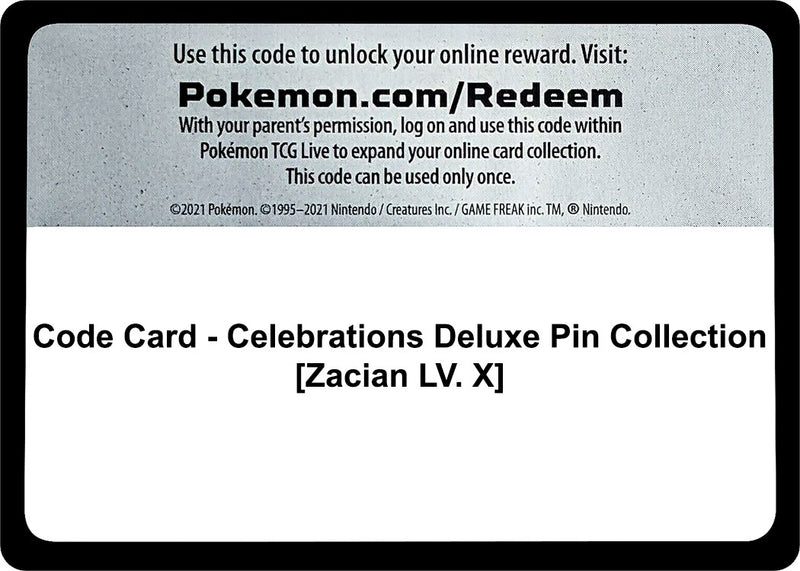 Image for Code Card - Celebrations Deluxe Pin Collection [Zacian LV. X] - Pokemon