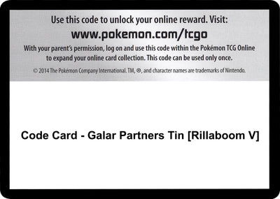 Code Card - Galar Partners Tin [Rillaboom V] (SWSH01: Sword & Shield Base Set)