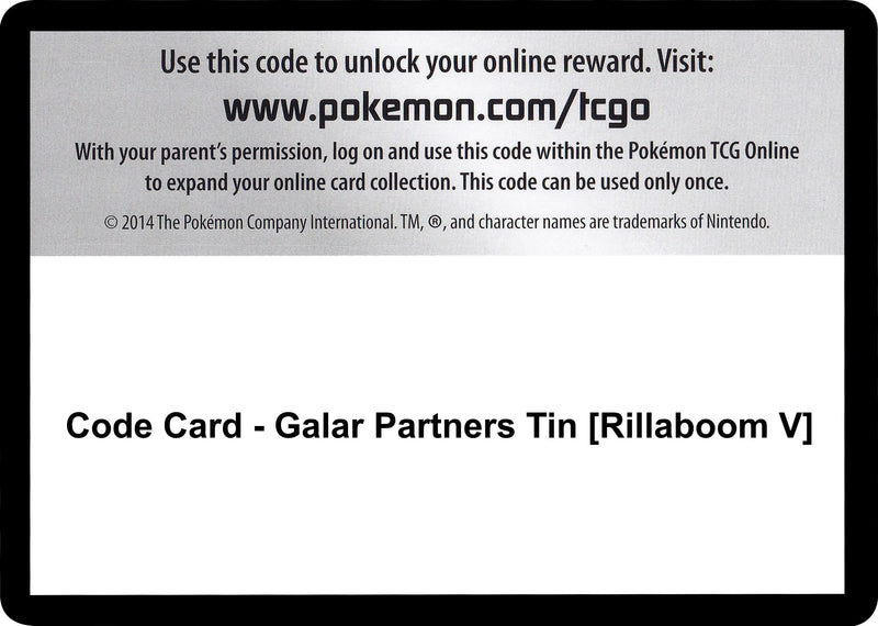 Image for Code Card - Galar Partners Tin [Rillaboom V] (SWSH01: Sword & Shield Base Set) - Pokemon
