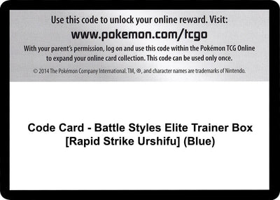 Code Card - Battle Styles Elite Trainer Box [Rapid Strike Urshifu] (Blue) (SWSH05: Battle Styles)