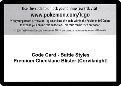 Code Card - Battle Styles Premium Checklane Blister [Corviknight] (SWSH05: Battle Styles)