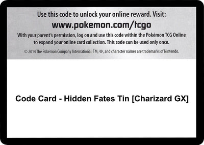 Code Card - Hidden Fates Tin [Charizard GX]