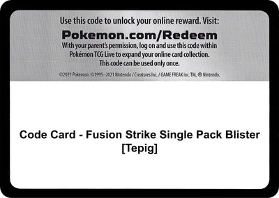 Code Card - Fusion Strike Single Pack Blister [Tepig] (SWSH08: Fusion Strike)