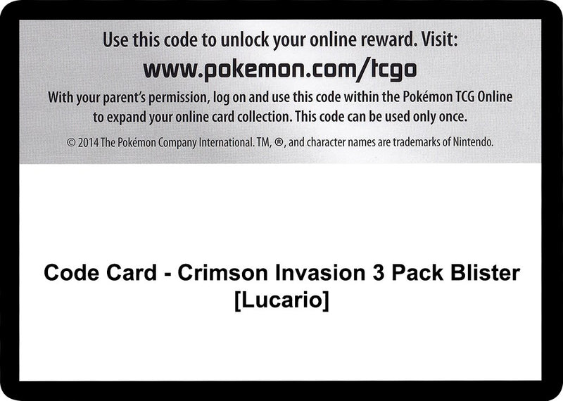 Image for Code Card - Crimson Invasion 3 Pack Blister [Lucario] (SM - Crimson Invasion) - Pokemon