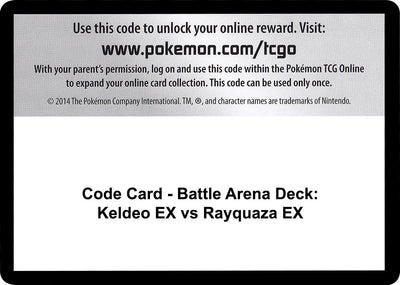 Code Card - Battle Arena Deck: Keldeo EX vs Rayquaza EX (XY - Steam Siege) (STS)