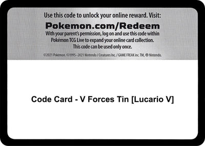 Code Card - V Forces Tin [Lucario V]