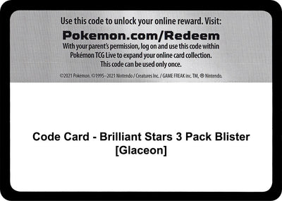 Code Card - Brilliant Stars 3 Pack Blister [Glaceon] (SWSH09: Brilliant Stars)