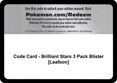 Code Card - Brilliant Stars 3 Pack Blister [Leafeon] (SWSH09: Brilliant Stars)