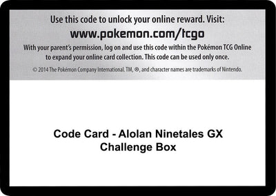 Code Card - Alolan Ninetales GX Challenge Box (SM - Burning Shadows)