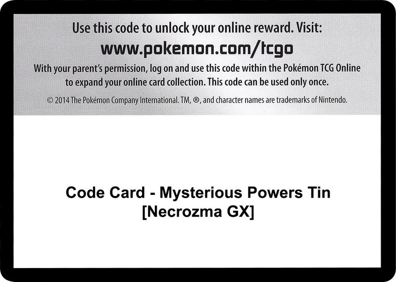 Image for Code Card - Mysterious Powers Tin [Necrozma GX] (SM - Burning Shadows) - Pokemon