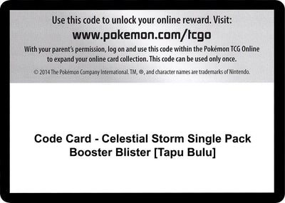 Code Card - Celestial Storm Single Pack Booster Blister [Tapu Bulu] (SM - Celestial Storm)