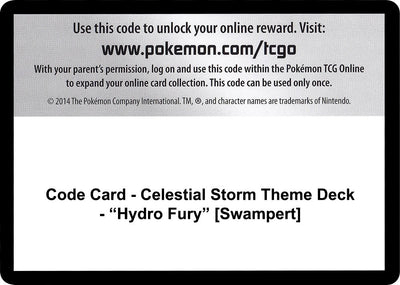 Code Card - Celestial Storm Theme Deck - "Hydro Fury" [Swampert] (SM - Celestial Storm)