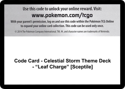 Code Card - Celestial Storm Theme Deck - "Leaf Charge" [Sceptile] (SM - Celestial Storm)