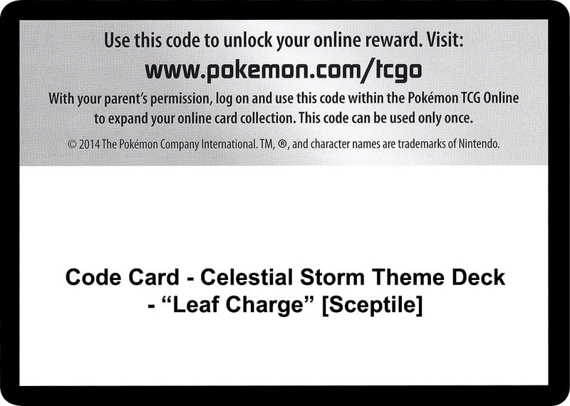 Image for Code Card - Celestial Storm Theme Deck - "Leaf Charge" [Sceptile] (SM - Celestial Storm) - Pokemon