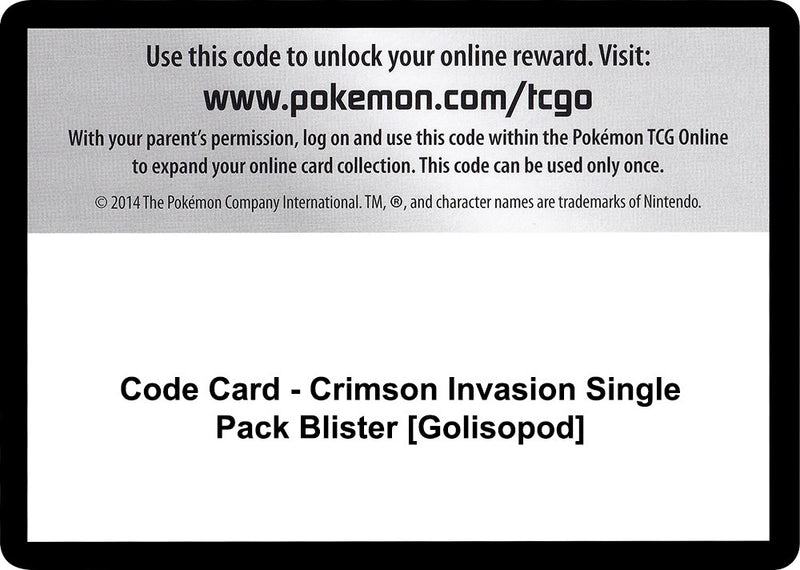 Image for Code Card - Crimson Invasion Single Pack Blister [Golisopod] (SM - Crimson Invasion) - Pokemon