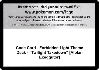 Code Card - Forbidden Light Theme Deck - "Twilight Takedown" [Alolan Exeggutor] (SM - Forbidden Light)