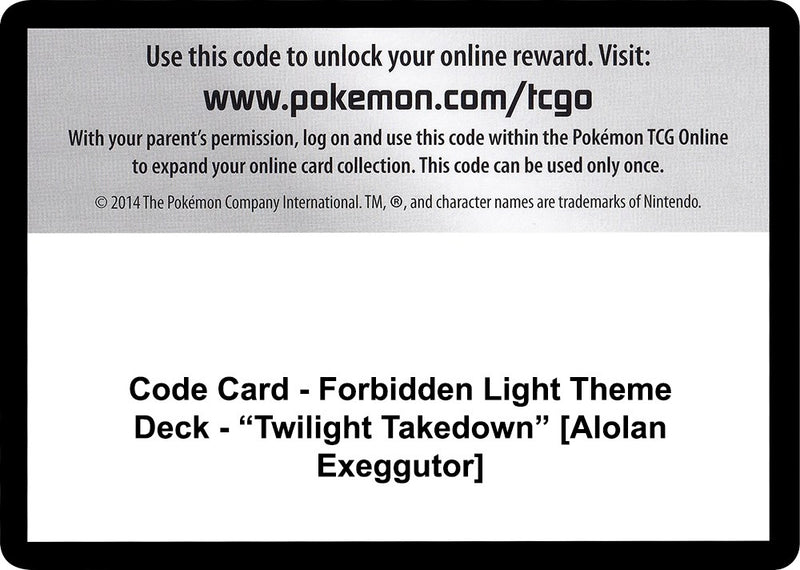 Image for Code Card - Forbidden Light Theme Deck - "Twilight Takedown" [Alolan Exeggutor] (SM - Forbidden Light) - Pokemon