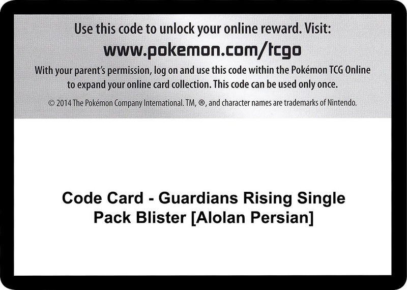 Image for Code Card - Guardians Rising Single Pack Blister [Alolan Persian] (SM - Guardians Rising) - Pokemon