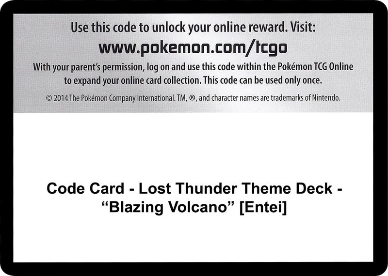 Image for Code Card - Lost Thunder Theme Deck - "Blazing Volcano" [Entei] (SM - Lost Thunder) - Pokemon