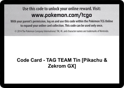 Code Card - TAG TEAM Tin [Pikachu & Zekrom GX] (SM - Team Up)