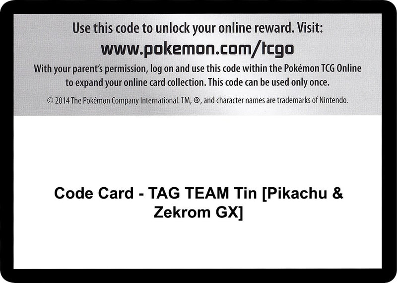 Image for Code Card - TAG TEAM Tin [Pikachu & Zekrom GX] (SM - Team Up) - Pokemon