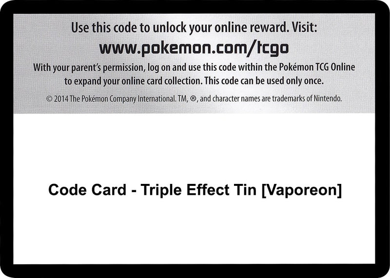 Image for Code Card - Triple Effect Tin [Vaporeon] (SM - Guardians Rising) - Pokemon
