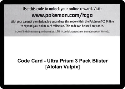 Code Card - Ultra Prism 3 Pack Blister [Alolan Vulpix] (SM - Ultra Prism)