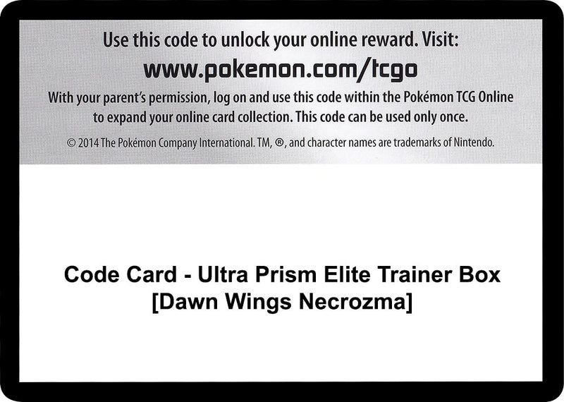 Image for Code Card - Ultra Prism Elite Trainer Box [Dawn Wings Necrozma] (SM - Ultra Prism) - Pokemon