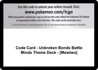 Code Card - Unbroken Bonds Battle Minds Theme Deck - [Mewtwo] (SM - Unbroken Bonds)