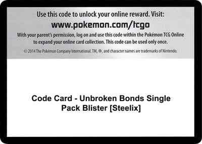 Code Card - Unbroken Bonds Single Pack Blister [Steelix] (SM - Unbroken Bonds)