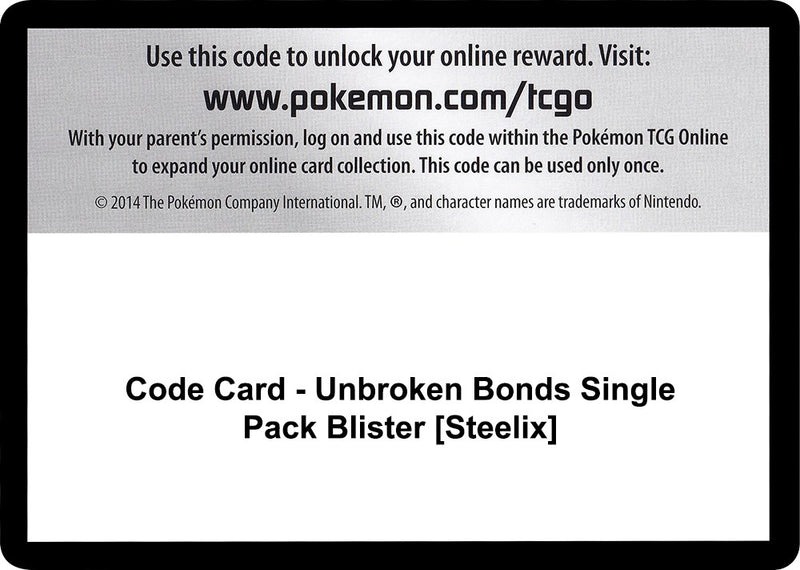 Image for Code Card - Unbroken Bonds Single Pack Blister [Steelix] (SM - Unbroken Bonds) - Pokemon
