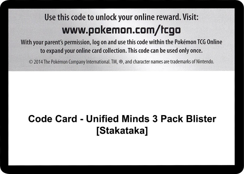 Image for Code Card - Unified Minds 3 Pack Blister [Stakataka] (SM - Unified Minds) - Pokemon