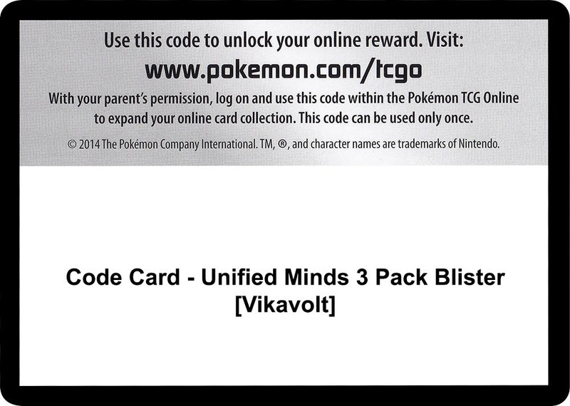 Image for Code Card - Unified Minds 3 Pack Blister [Vikavolt] (SM - Unified Minds) - Pokemon
