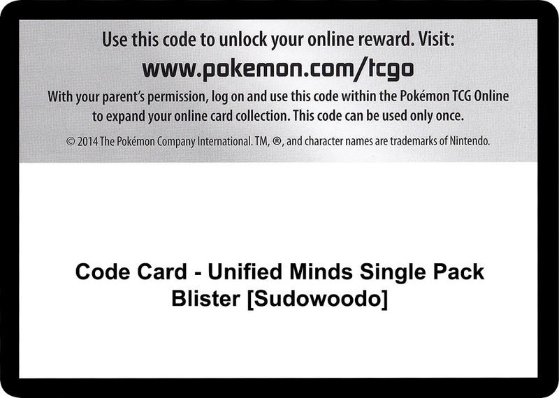 Image for Code Card - Unified Minds Single Pack Blister [Sudowoodo] (SM - Unified Minds) - Pokemon