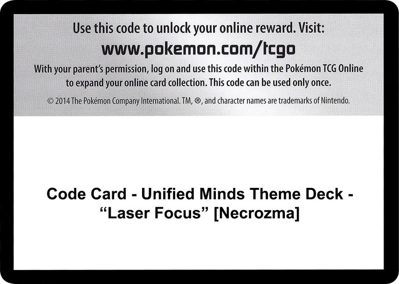 Image for Code Card - Unified Minds Theme Deck - "Laser Focus" [Necrozma] (SM - Unified Minds) - Pokemon